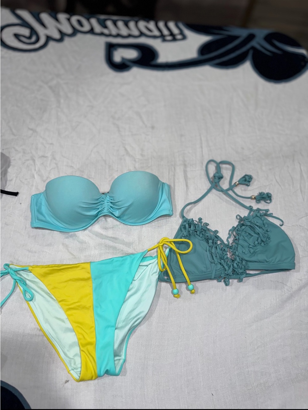 Three-Piece Aqua & Yellow Bikini Set